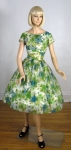 Gorgeous Vintage 50s Floral Chiffon Overlay Full Skirt Dress