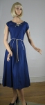 Vivid Blue Piped Vintage 50s Full Skirt Cotton Dress