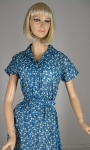 Turquoise Floral Bud Vintage 60s Sheer Day Dress