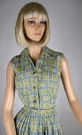 Detailed Vintage 60s Tile Print Mustard and Gray Shirt Dress