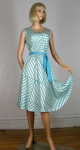 Geo Vintage 70s Aqua Stripe Dress with Full Skirt 
