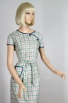 Asymmetrical Buttoned Vintage 50s Plaid Dress