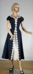 Blue Taffeta Vintage 50s Appliqued Party Dress