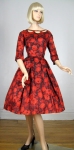 Knock-Out Vintage 50s Red Floral Print Dress