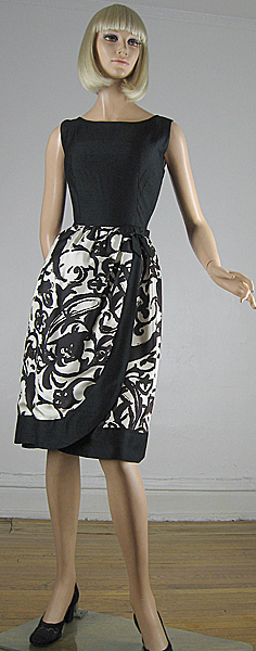 Black & White Vintage 60s Silk Cocktail  Dress