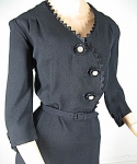 Sharp Vintage 40s Zig Zag Detailed Black Dress