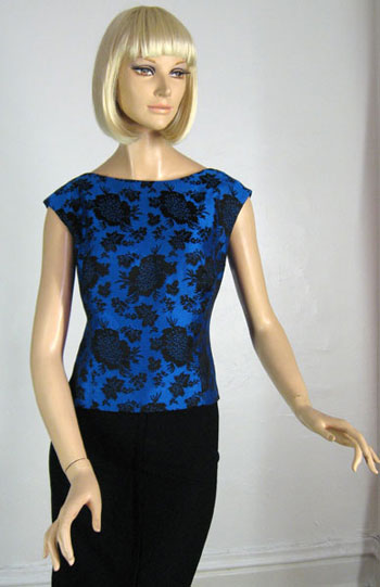 Lucitebox Item - Stunning Vintage 60s Rich Damask Top :  floral boatneck vintage rayon