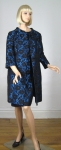 Stuning Midnight Blue Vintage 60s Brocade Dress and Coat