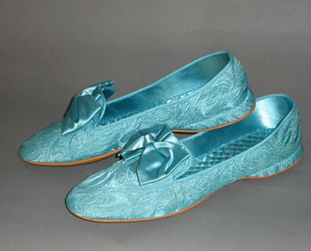 Turquoise Vintage 60s Satin Bedroom Slippers