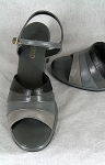 Black and Gray Vintage 60s Chunky Heel Sandals