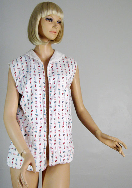 Lucitebox Item - Fun Novelty Print Vintage 50s Swimsuit Cover-Up :  beach vintage print terry